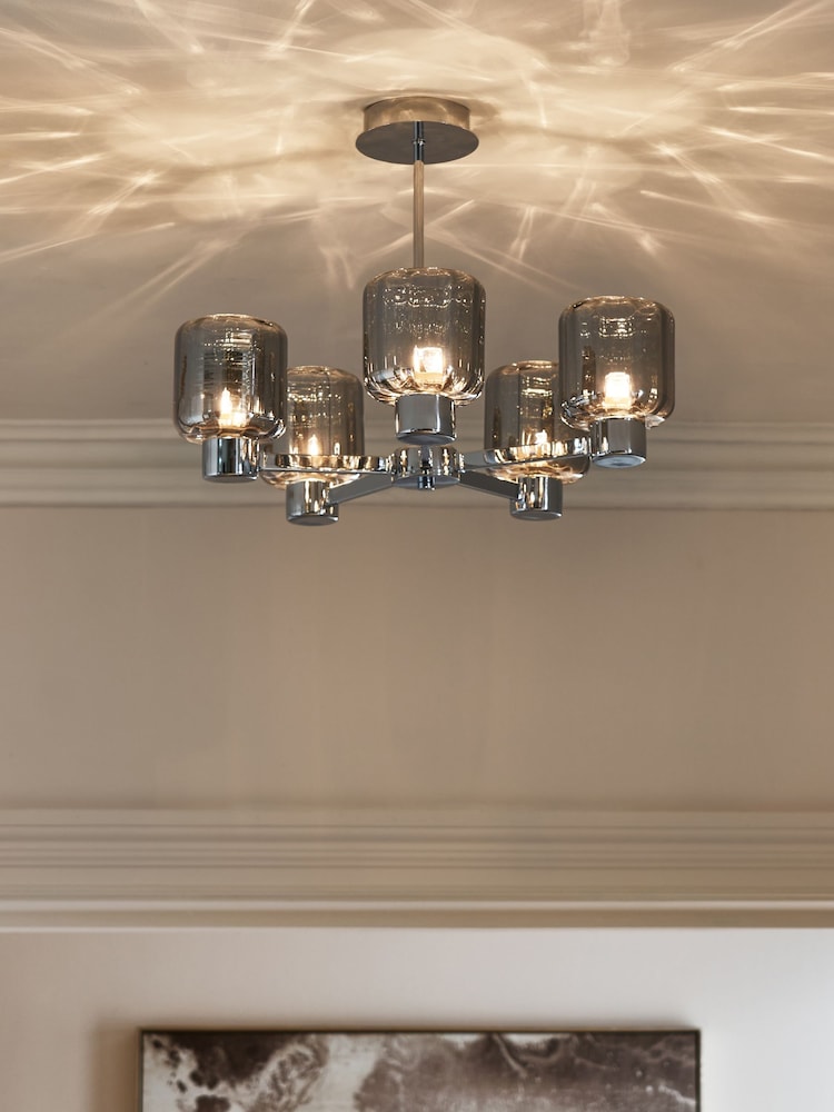 Chrome Jensen 5 Light Flush Fitting Ceiling Light - Image 1 of 6