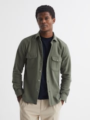 Reiss Khaki Burley Textured Twin Pocket Overshirt - Image 1 of 6