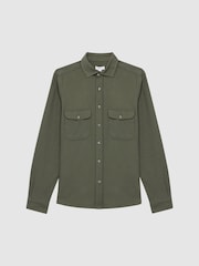 Reiss Khaki Burley Textured Twin Pocket Overshirt - Image 2 of 6