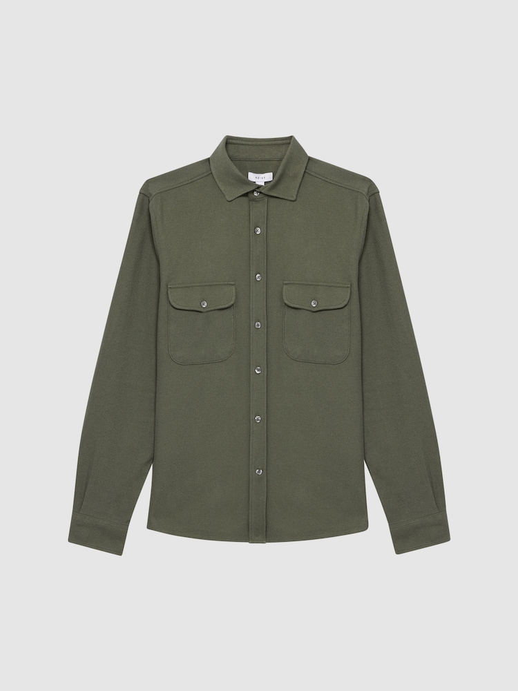 Reiss Khaki Burley Textured Twin Pocket Overshirt - Image 2 of 6