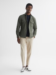Reiss Khaki Burley Textured Twin Pocket Overshirt - Image 3 of 6