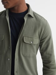 Reiss Khaki Burley Textured Twin Pocket Overshirt - Image 4 of 6