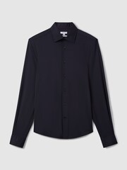 Reiss Navy Voyager Regular Fit Button-Through Travel Shirt - Image 2 of 6