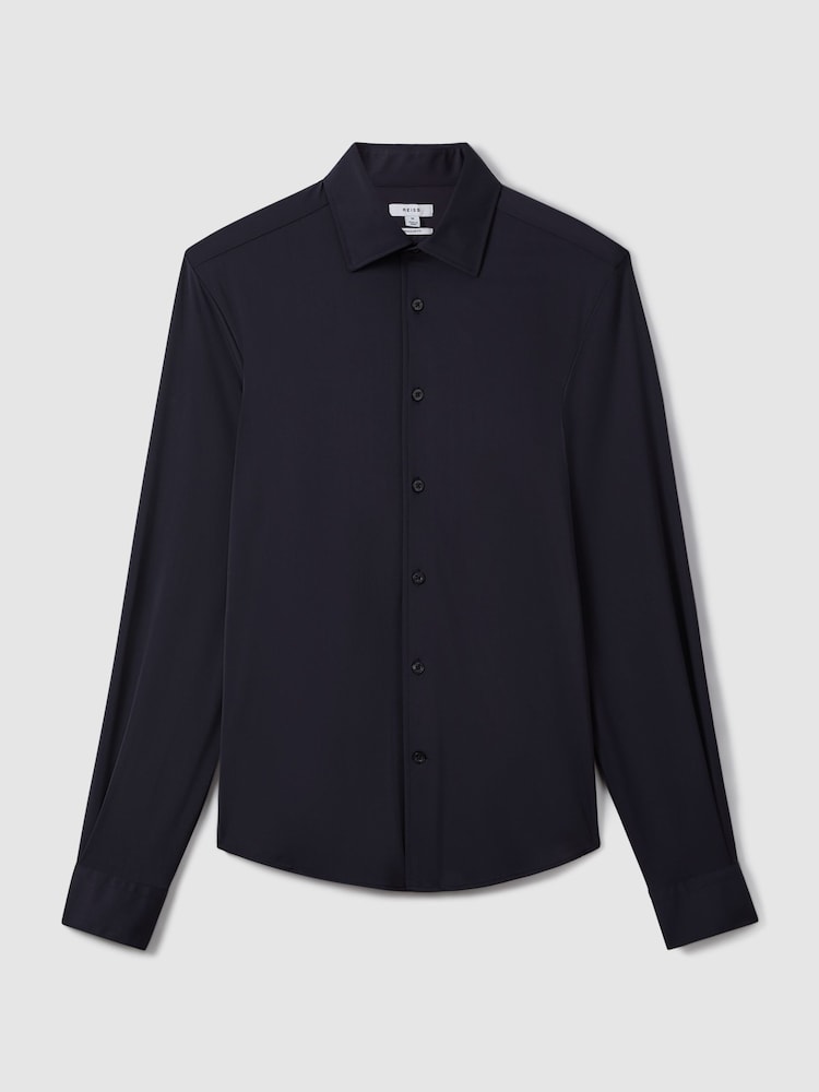 Reiss Navy Voyager Regular Fit Button-Through Travel Shirt - Image 2 of 6
