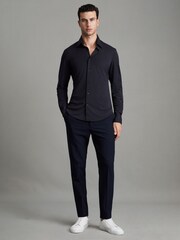 Reiss Navy Voyager Regular Fit Button-Through Travel Shirt - Image 3 of 6