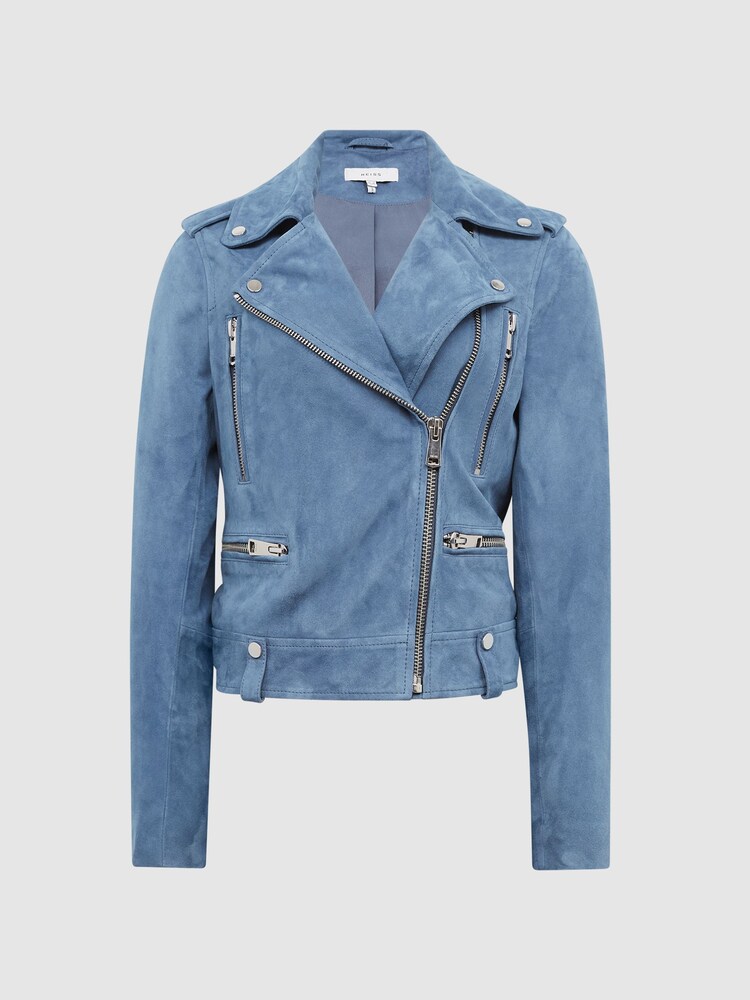 Reiss Blue Santiago Suede Biker Jacket - Image 2 of 6