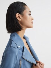 Reiss Blue Santiago Suede Biker Jacket - Image 4 of 6