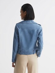 Reiss Blue Santiago Suede Biker Jacket - Image 5 of 6