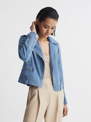 Reiss Blue Santiago Suede Biker Jacket - Image 6 of 6