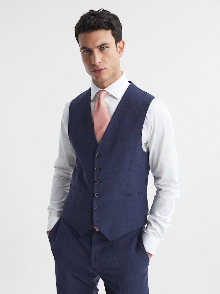 Reiss Bright Blue Wish Slim Fit Waistcoat - Image 1 of 6 Reiss Bright Blue Wish Slim Fit Waistcoat - Image 1 of 6