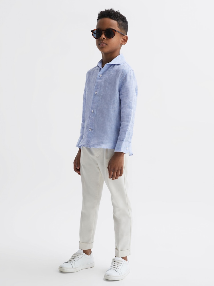 Reiss Soft Blue Ruban 9-13 yrs Linen Cutaway Collar Shirt - Image 1 of 7 Reiss Soft Blue Ruban 9-13 yrs Linen Cutaway Collar Shirt - Image 1 of 7