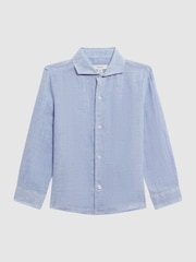 Reiss Soft Blue Ruban Linen Cutaway Collar Shirt - Image 2 of 7