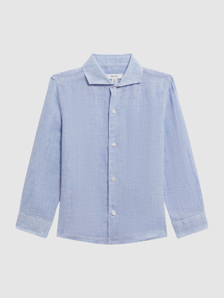 Reiss Soft Blue Ruban Linen Cutaway Collar Shirt - Image 2 of 7