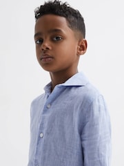 Reiss Soft Blue Ruban Linen Cutaway Collar Shirt - Image 4 of 7