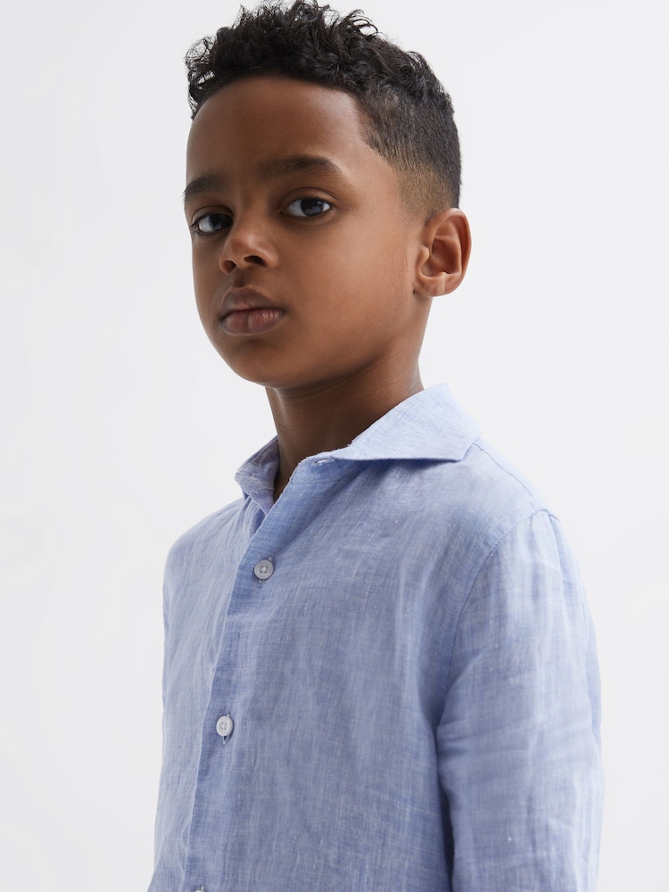 Reiss Soft Blue Ruban 9-13 yrs Linen Cutaway Collar Shirt - Image 4 of 7