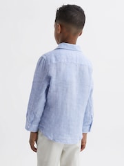 Reiss Soft Blue Ruban Linen Cutaway Collar Shirt - Image 5 of 7