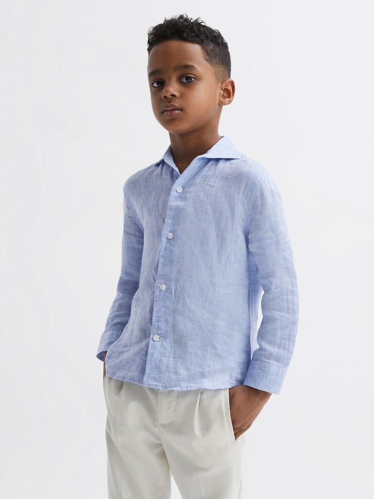 Reiss Soft Blue Ruban 9-13 yrs Linen Cutaway Collar Shirt - Image 6 of 7