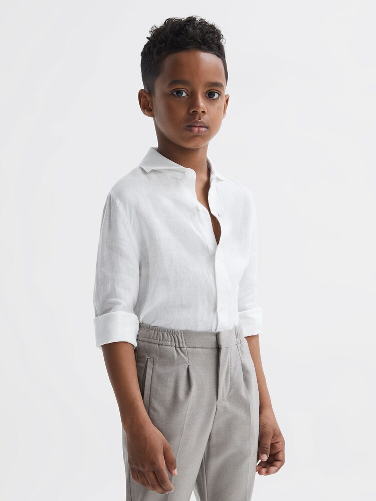 Reiss White Ruban Linen Cutaway Collar Shirt - Image 1 of 6