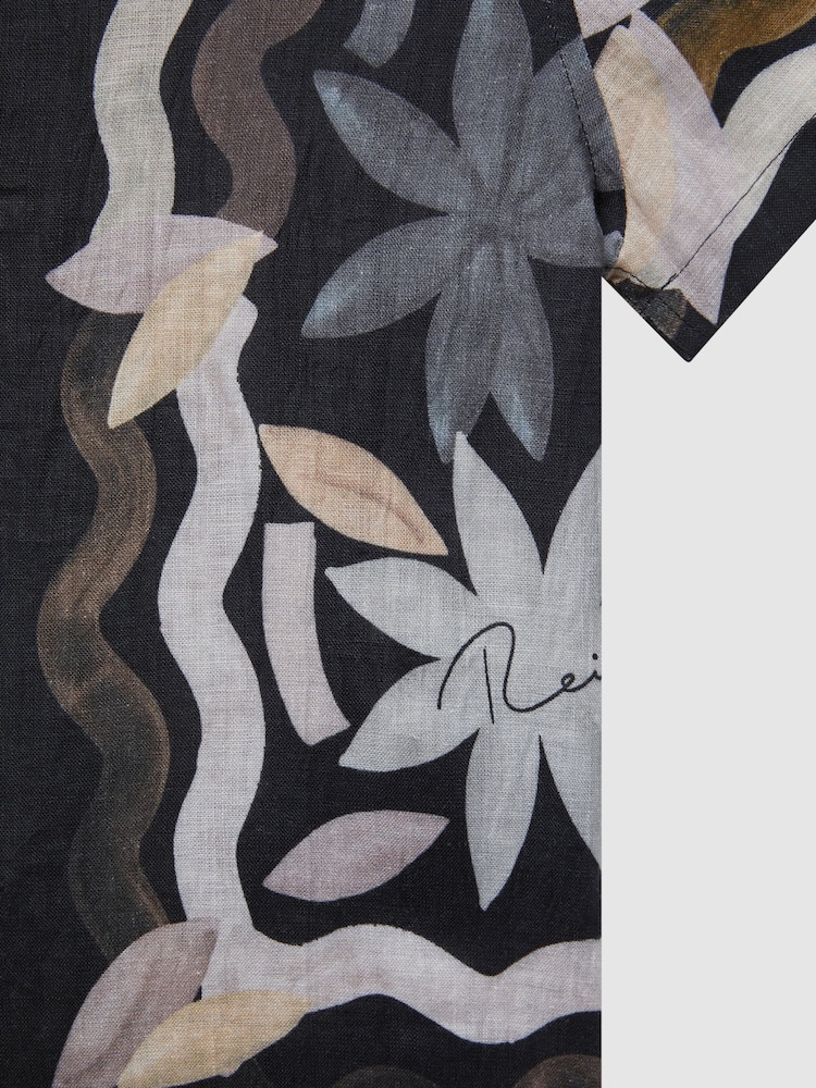 Reiss Black Delphi Senior Linen Floral Cuban Collar Shirt - Image 6 of 6 Reiss Black Delphi Senior Linen Floral Cuban Collar Shirt - Image 6 of 6