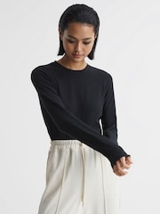 Reiss Black Bebe Long Sleeve Crew Neck Top - Image 1 of 6