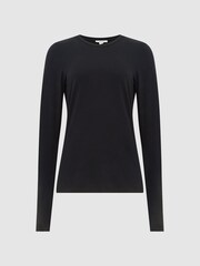 Reiss Black Bebe Long Sleeve Crew Neck Top - Image 2 of 6