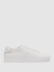 Reiss White Finley Knit Leather Low Top Trainers - Image 1 of 5