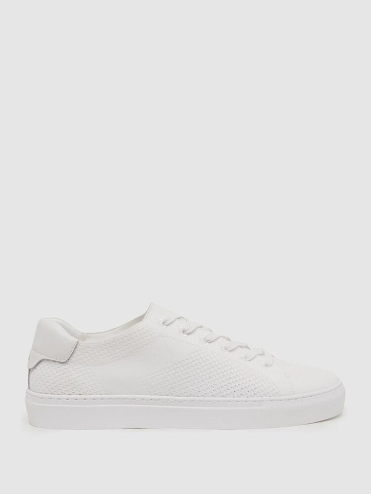 Reiss White Finley Knit Leather Low Top Trainers - Image 1 of 5