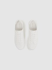 Reiss White Finley Knit Leather Low Top Trainers - Image 3 of 5