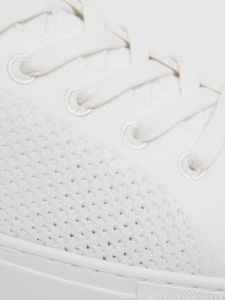 Reiss White Finley Knit Leather Low Top Trainers - Image 5 of 5