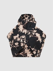 Reiss Black/Blush Ally Printed 100% Linen Halter Neck Cropped Top - Image 2 of 6