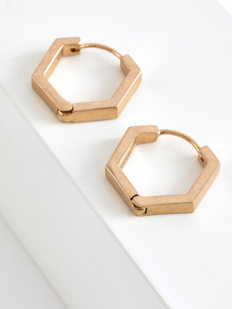 AllSaints Gold Tone Hexagon Hoop Earrings - Image 1 of 1 AllSaints Gold Tone Hexagon Hoop Earrings - Image 1 of 1