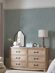 Teal Blue Majestic Damask 10M Wallpaper - Image 1 of 3