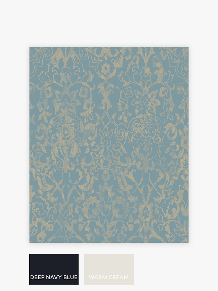 Teal Blue Majestic Damask 10M Wallpaper - Image 3 of 3