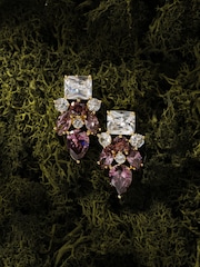 Pink Multi Gold Tone - CERENE Statement Crystal Drop Earrings - תמונה 3 מתוך 6
