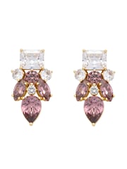 Pink Multi Gold Tone - CERENE Statement Crystal Drop Earrings - תמונה 4 מתוך 6