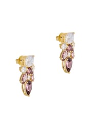 Pink Multi Gold Tone - CERENE Statement Crystal Drop Earrings - תמונה 5 מתוך 6