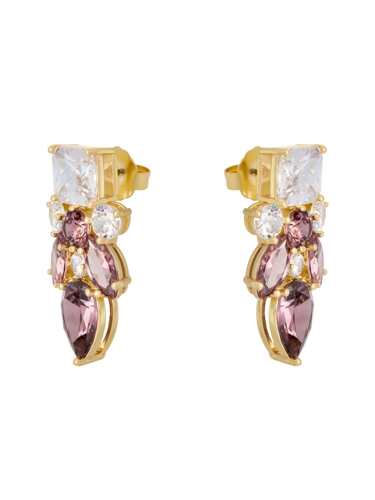Pink Multi Gold Tone - CERENE Statement Crystal Drop Earrings - תמונה 6 מתוך 6