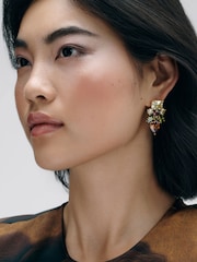 Green And Mocha Gold Tone - CERENE Statement Crystal Drop Earrings - תמונה 2 מתוך 6