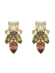 Green And Mocha Gold Tone - CERENE Statement Crystal Drop Earrings - תמונה 4 מתוך 6