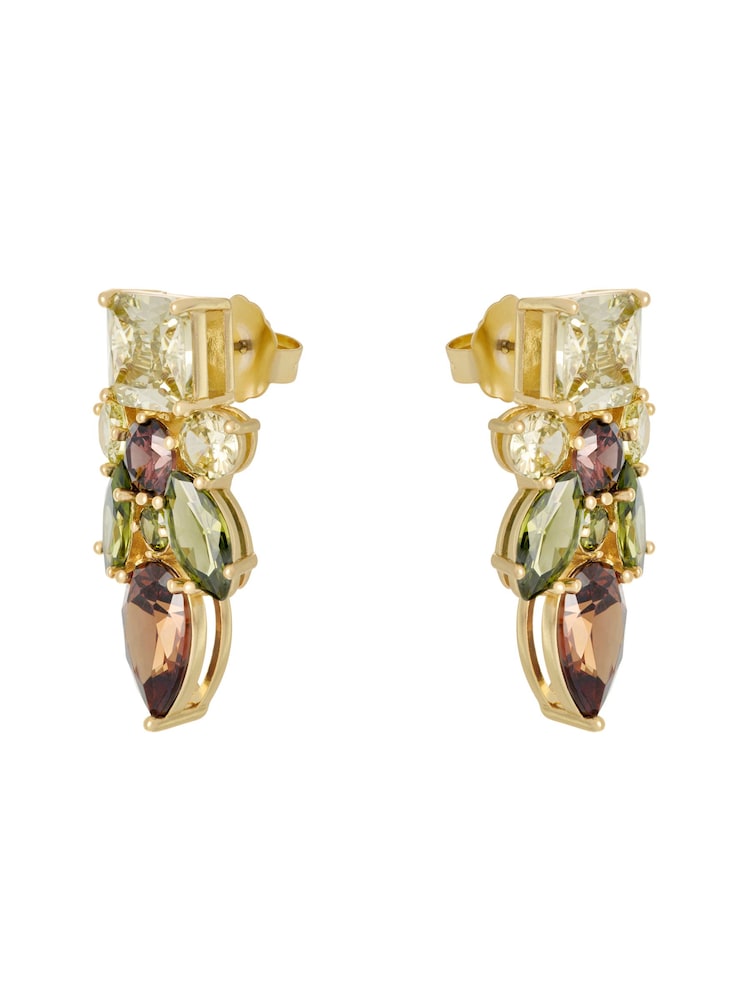 Green And Mocha Gold Tone - CERENE Statement Crystal Drop Earrings - תמונה 6 מתוך 6
