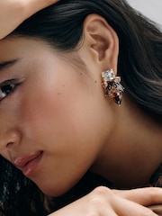 Mocha Brown Gold Tone - CERENE Statement Crystal Drop Earrings - תמונה 1 מתוך 4