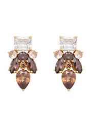Mocha Brown Gold Tone - CERENE Statement Crystal Drop Earrings - תמונה 2 מתוך 4