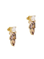 Mocha Brown Gold Tone - CERENE Statement Crystal Drop Earrings - תמונה 3 מתוך 4