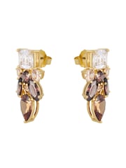 Mocha Brown Gold Tone - CERENE Statement Crystal Drop Earrings - תמונה 4 מתוך 4