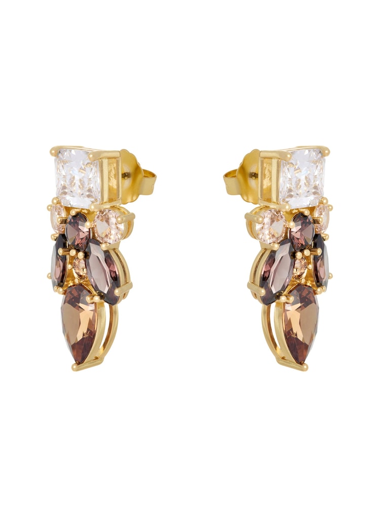 Mocha Brown Gold Tone - CERENE Statement Crystal Drop Earrings - תמונה 4 מתוך 4