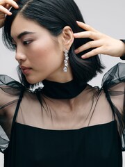 Clear Silver Tone - CERENE Statement Crystal Drop Earrings - Imaginea 1 din 5