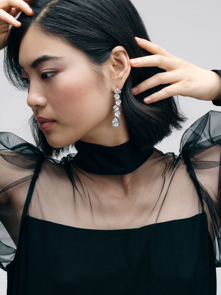 Clear Silver Tone - CERENE Statement Crystal Drop Earrings - Imaginea 1 din 5