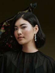 Clear Silver Tone - CERENE Statement Crystal Drop Earrings - Imaginea 2 din 5