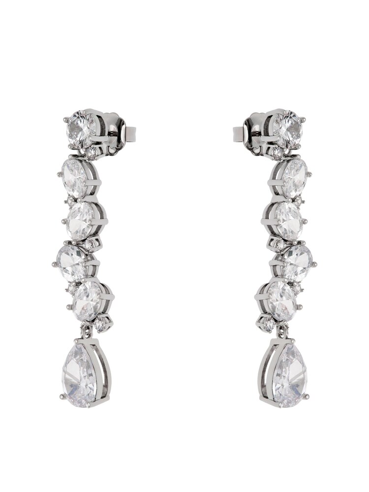 Clear Silver Tone - CERENE Statement Crystal Drop Earrings - Imaginea 5 din 5
