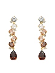 Mocha Brown Gold Tone - CERENE Statement Crystal Drop Earrings - Imaginea 4 din 6